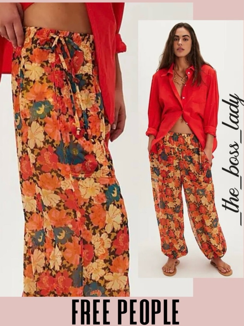 Free People floral pants wide-leg balloon pull-on XS